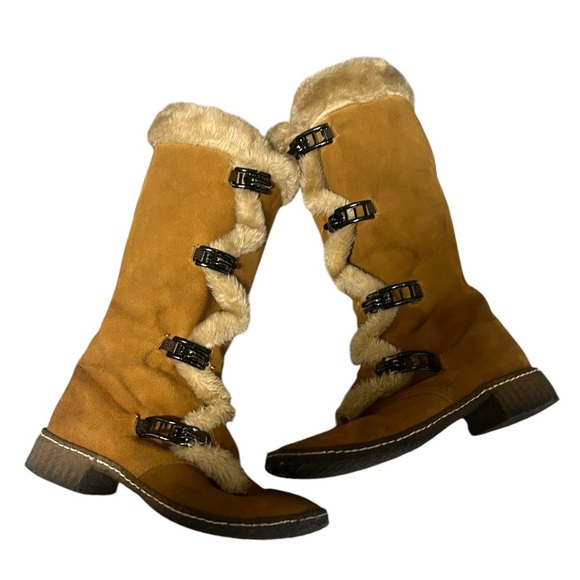 Vintage 70's Sno-Mount Suede/Faux Fur Trim Boots Women's 7 MADE IN ENGLAND - Picture 1 of 6